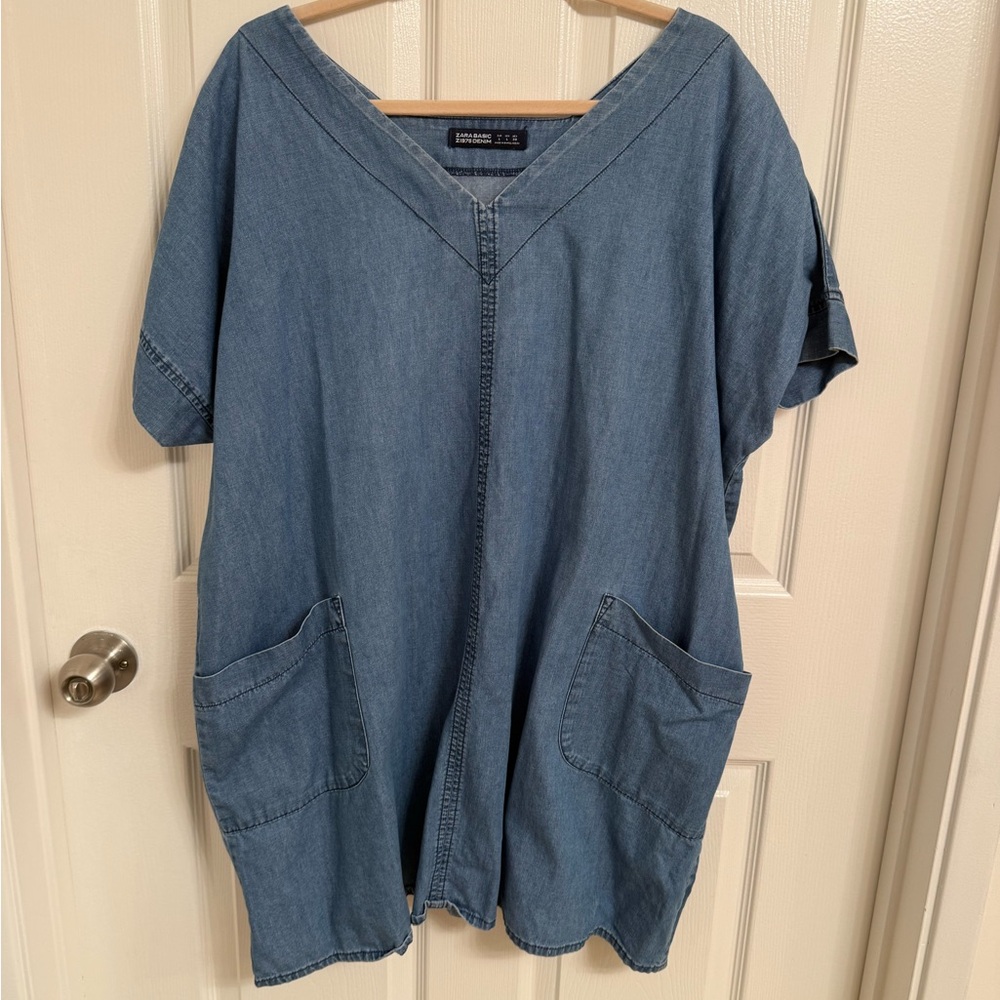 Vintage Zara Denim Short Sleeve Dress with Pockets
